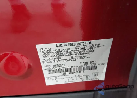 2012 Lincoln Mks from USA, damaged, VIN 1LNHL9ER9CG806111